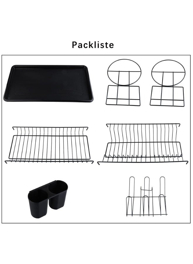 رف أطباق رمضاني مزدوج الطبقات، رف تخزين مع صينية، موفر للمساحة ومتين - أسود مطفي | رف أطباق مع لوح تصريف | رف للأكواب وكؤوس النبيذ والأطباق | رف لتصريف أدوات المائدة | رف تخزين لسطح المطبخ - Image 4